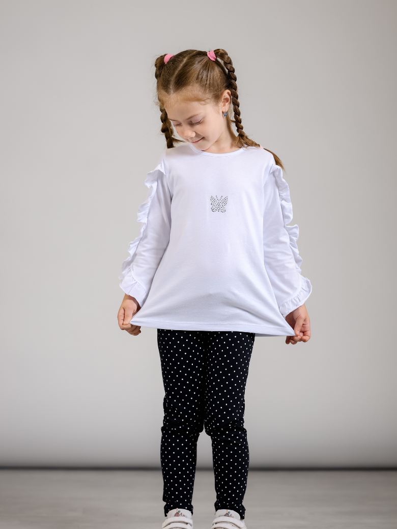 „Leptir“ majica dugih rukava sa volanima za devojčice – detalj 3 – Model Kids