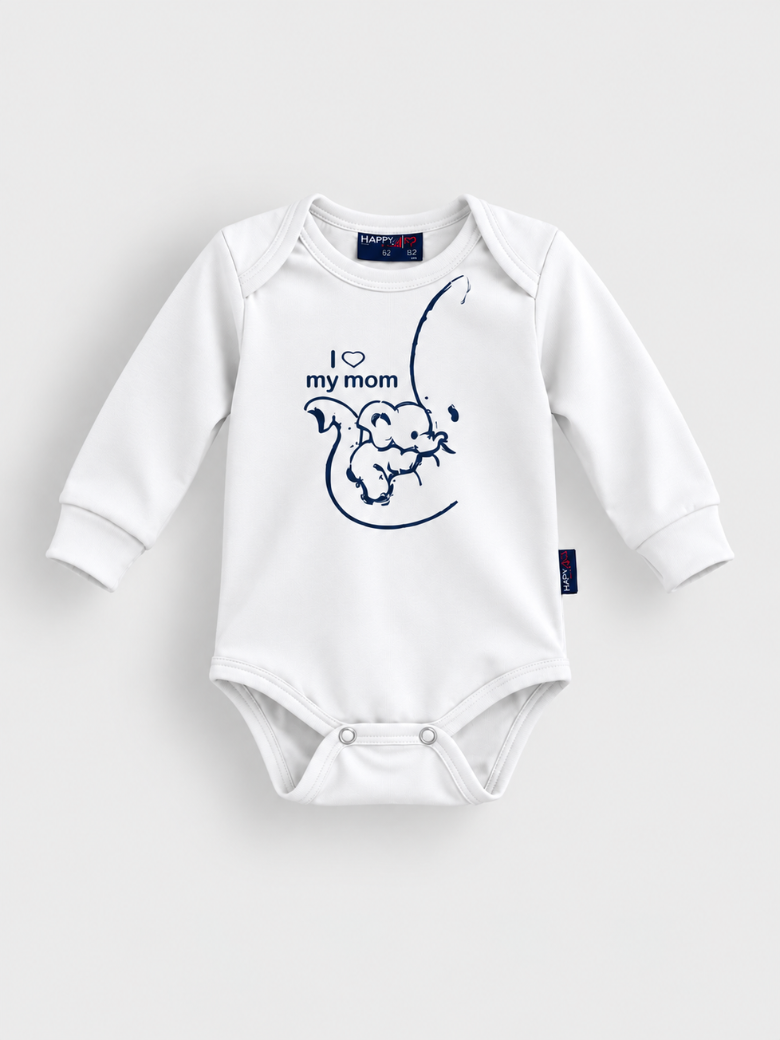 Beli bodi dugih rukava sa printom slončeta I love my mom za bebe – Model Kids