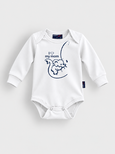 Beli bodi dugih rukava sa printom slončeta I love my mom za bebe – Model Kids