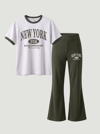 Set bele majice "New York" i maslinastih pantalona – Model Kids